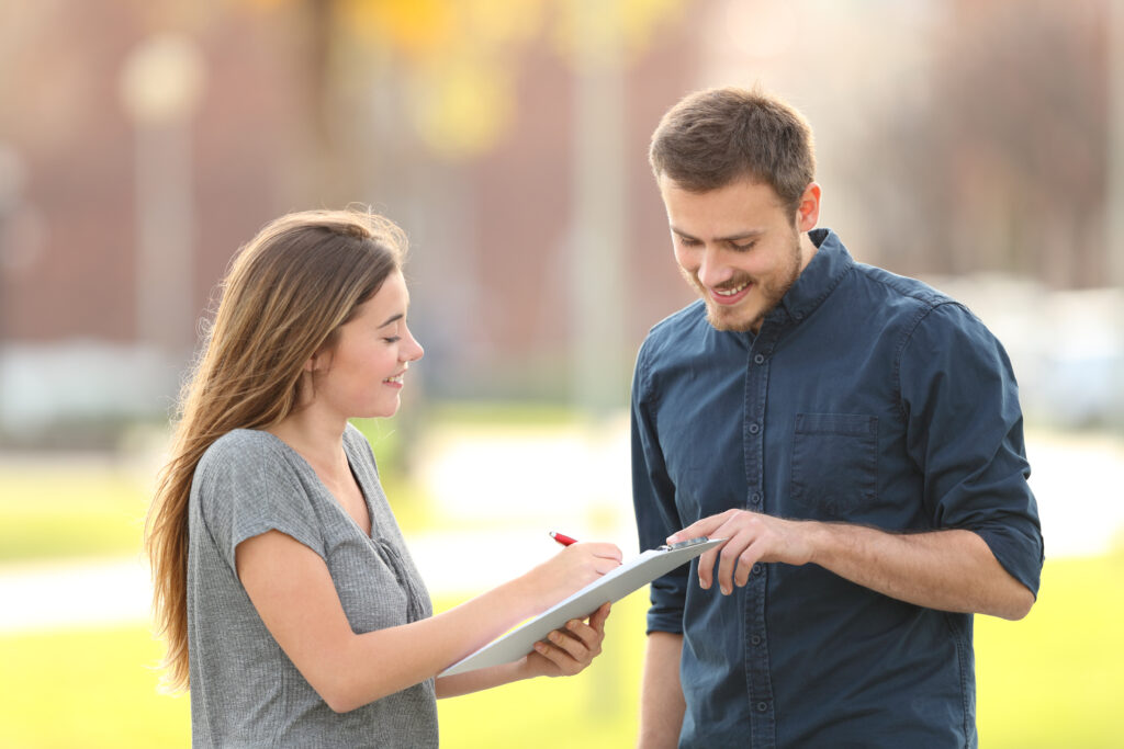 A sales professional conducting a survey after a direct outreach with a customer